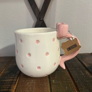 Lang Pink Bow with Polka Dots Coquette Coffee Mug Bow Handle Shabby Chic NEW